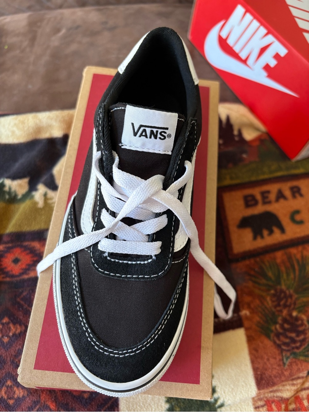 Vans Kids Black & White Low-Top Skate Sneakers
